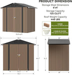 COMHOMA Shed Outdoor Storage Shed Metal,Lockable Doors Tool Sheds with Sloping Roof,Steel Garden Shed with Air Vent for Backyard,Patio,Lawn,Poolside(Brown,6'x4')