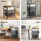 Rolling Cart with 4 Drawers, Plastic Drawer Storage Carts with Wheels & Wooden Tabletop, Metal Utility Cart with Pegboards, Office Living Room Classroom Craft Organization and Storage, Dark Grey