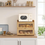 Large Bread Box for Kitchen Countertop Wooden Double Layer Breadbox Organizer with Window Vintage Farmhouse Bread Storage Container for Homemade Bread (Natural Bamboo)