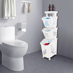 Laundry Hamper Basket Sorter, Multi-Tier PP Laundry Sorter Cart with 4 Wheels, Removable Rolling Laundry Baskets, Heightened Fence, Elevated Bottom (3-Tiers 15.1x39in)