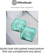 OfficeGoods 3-Tier Stackable Acrylic Holder- Stylish Desk Organizer and Storage for Office or Home – Transparent Square Design, Green with Silver Metal Base