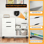 FDW 3 Drawer Lateral File Cabinet Mobile File Cabinet with Open Storage Shelves Office Printer Stand & Under-Desk Organizer with Wheels for Home Office,White