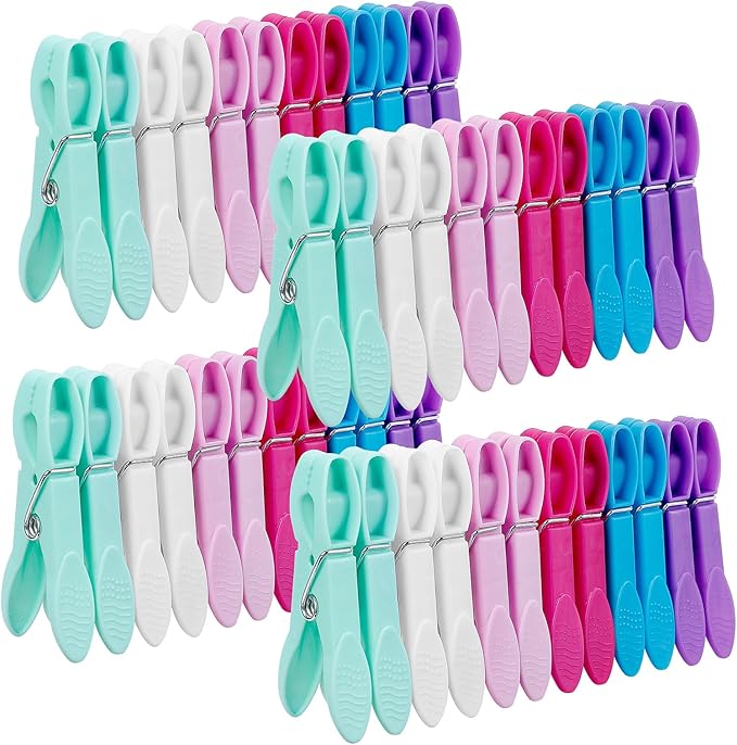 Senbowe 48 Pack Colorful Plastic Clothespins,Heavy Duty Clothes Pins Clips with Springs,Non-Slip Clips for Hanging Clothes,Towels,Crafts,Picture Clips Food Package Clips,Air-Drying Clothing Pin Set