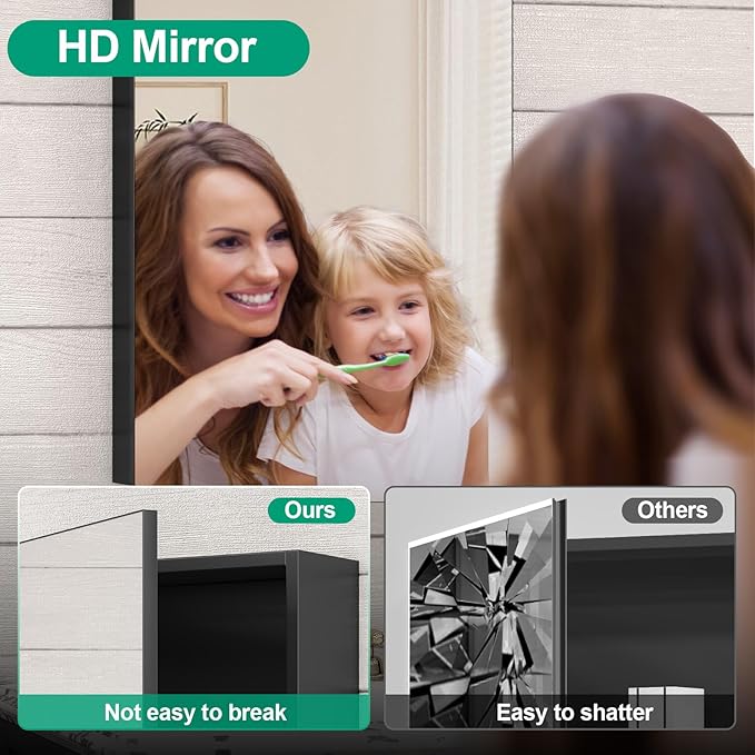 24 x 32 Farmhouse Medicine Cabinet for Bathroom, Black Bathroom Mirror with Storage, Tempered Glass, Frameless Recessed or Wall Mount Aluminum Medicine Cabinet - Pre-Assembled