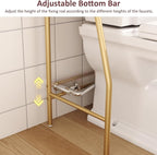 HOME BI Over The Toilet Storage Shelf, 3-Tier Over Toilet Bathroom Organizer Rack, Freestanding Space Saver Toilet Stands with Hooks, Gold