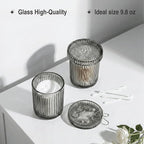 2 Pack Qtip Holder - Apothecary Jars with Lids, Bathroom Organizers and Storage Canister for Cotton Balls,Swabs,Floss Picks,Hair Ties,Clear Glass Vintage Bathroom Decor Jar Set (Gray)