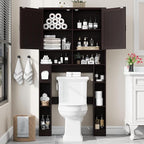 Vabches Over The Toilet Storage Cabinet, Farmhouse Storage Cabinet Over Toilet with 2 Barn Doors ，Toilet Paper Holder Stand，Home Space-Saving Toilet Rack, for Laundry, Restroom, Bathroom(Walnut)