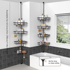 KEGII 4-Tier Corner Shower Caddy Tension Pole - Waterproof Shower Rod Organizer, Floor to Ceiling Tension Rod 25-114.2 inch, Stainless Steel Corner Shower Shelf, Bronze