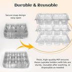 12 Count x 25 Sets Plastic Cupcake Containers, Durable and BPA-Free Cupcake Holder with Lid for Easy Transport Storage, Stackable Clear Cupcake Carriers, Reusable Dessert Boxes