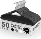 SMARTOR Plastic Hangers 50 Pack, Heavy Duty Plastic Hangers for Clothes - Non-Velvet Slim Hangers with 360° Swivel Hook & Clothes Thin Hanger - Durable Coat Hangars, Space Saving Hanger - Black