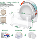 4Pcs Paper Plate Dispenser for 6-9.5 Inch Disposable Plates, Space-Saving Plastic, Foam and Paper Plate Storage Organizer for Cabinet, Countertop, RV or Outdoor (Transparent)