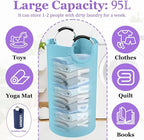 2Pcs Foldable Laundry Basket with Handles, 95L Large Clothes Hampers for Men, Tall Laundry Bin Stand Up Well, Portable Storage Basket for Family, Flat, Blue + Navy Blue