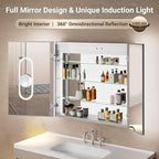 36x32 Lighted Medicine Cabinet Mirror with Magnifying & Night Lamp, 155° Soft-Close Hinge, Surface or Recessed Medicine Cabinet with Lights & Outlet, GFCI,Time Display& Inner Light,Hardwired