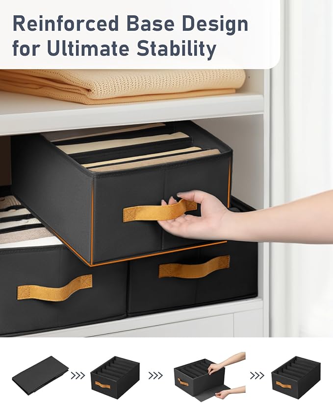 DIMJ Large Wardrobe Clothes Organizers - Foldable Closet Clothing Organizer for Jean Sweater Shirt Pants Underwear Bra, Divided Clothes Storage, Grey Closet Shelf Organizer Boxes