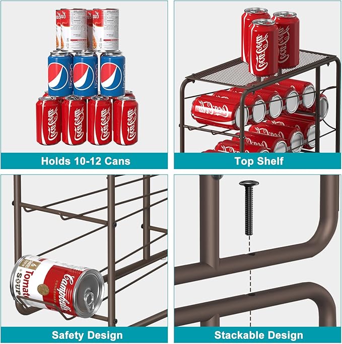MOOACE 4 Pack Can Organizer for Pantry, Stackable Soda Can Dispenser Rack, Pantry Organizer Canned Food Storage Holder for Kitchen Refrigerator Cabinet, Bronze