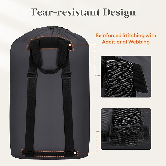 Lifewit Laundry Bag, Extra Large Laundry Backpack with Shoulder Straps and Mesh Pocket for Laundromat, Heavy Duty Laundry Bag Backpack for Dirty Clothes for College Dorm/Travel/Apartment, 90L, Gray