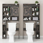 Over The Toilet Storage Cabinet, Farmhouse Storage Cabinet Over Toilet with Sliding Doors & Toilet Paper Holder Stand，Home Space-Saving Toilet Rack, for Bathroom, Laundry(Dark Grey)