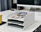 A3 Stackable Paper Tray, 3 Tier Desk File Organizer, Desktop Organizer for Office Supplies, File Storage, Letter Organizer /A3 Office File Folder,Home or Office School, White (Portrait-White-3-Tier)