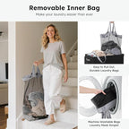 SOLEDI Double Laundry Hamper with Lid, 47.8 Gal (180L) Large Laundr Basket 2 Section with 2 Side Pockets, Dirty Clothes Hamper with Removable Bag, Easy to Carry for Laundry Room, Bedroom, Black