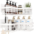Corner Shower Caddy - 2 Pack, Adhesive Shower Organizers, Rustproof Stainless Steel Shower Shelves with 8 Hooks, No Drilling Bathroom Organizers and Storage Racks, Space-Saving, White, X-Large