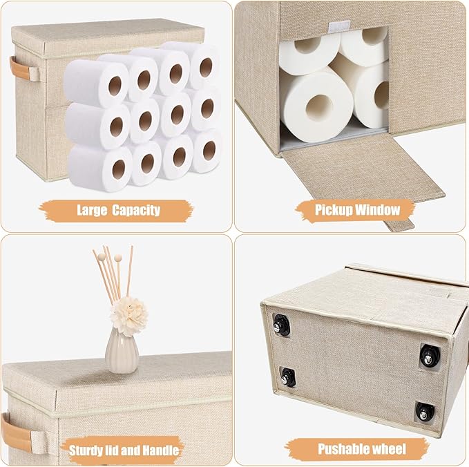 Toilet Paper Storage Basket, Collapsible Rolling Storage Bin Toilet Paper Holder for Bathroom, Tissue Toilet Paper Storage Cabinet with Wheel for Bathroom Organizer Container Dressers or Cabinets