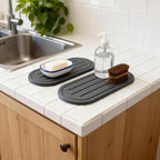 2PCS Water Absorbing Stone Drying Tray Mat for Bathroom Sink & Kitchen Counter Faucet Organizer Decor, Quick Dry Dish Soap Dispenser Sponge Holder, Vanity Caddy Coaster,Dark Gray -10"*3.8"