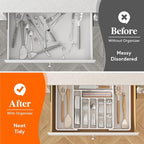 Lifewit Utensil Organizer for Kitchen Drawer, Expandable Cooking Silverware Tray, Adjustable Cutlery Flatware Holder, Plastic Spatula Tools Storage Divider, 13-22.4 x 15", White