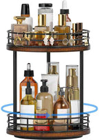 Bathroom Organizer Countertop,2 Tier Rotating Makeup Organizer Countertop for Vanity,Wooden Bathroom Counter Storage Shelf,Lazy Susan Turntable for Perfume,Skincare,Cosmetic (Brown)