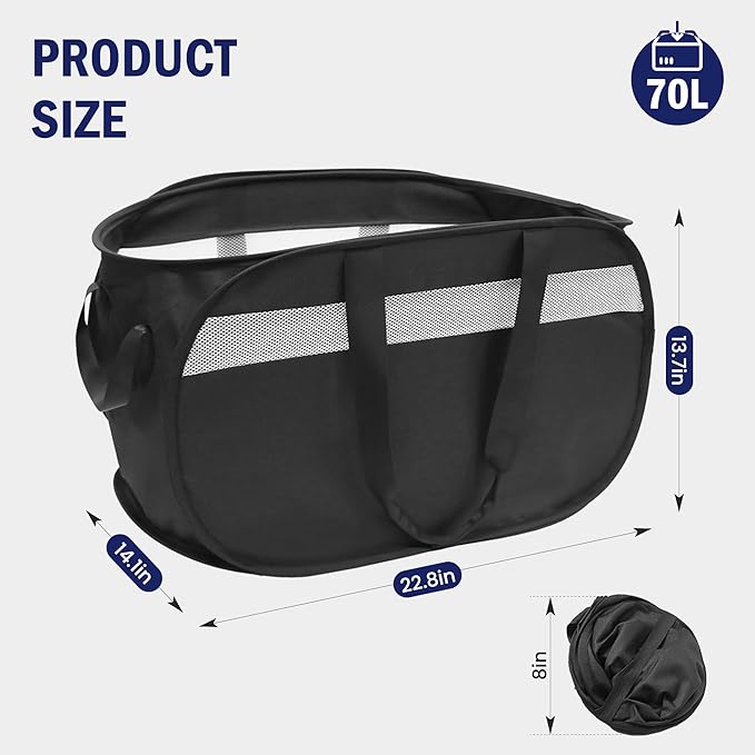Collapsible Laundry Baskets, Foldable Tear Proof Pop Up Hamper with Reinforced Carry Handles, Durable Laundry Hamper for Home, Laundry, Bathroom, Dorm or Travel (Black)