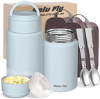 2 Pack Soup Thermo for Hot Food for Adults, Insulated Food Jar, Stainless Steel Vacuum Thermal Lunch Box Containers with Carry Bag and Spoon (18.5oz, 27oz) (Blue)