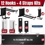 66" Garage Tool Organizer Wall Mount,20 PCS Garage Organization and Storage System Carries 720lbs, Heavy Duty Wall Rack for Garden & Shed Tools, Fits 16" Wall Studs(4 Panels)