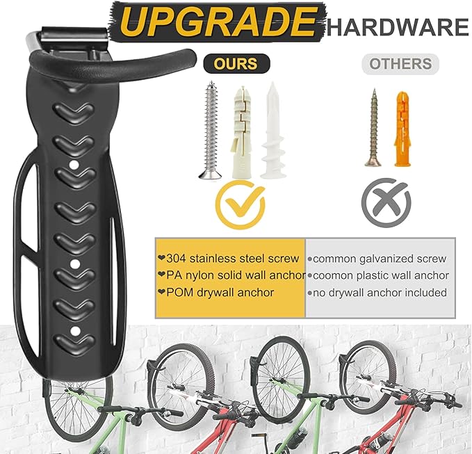 Garage Wall Mount Bike Rack 2 Pack Vertical Bicycle Hanging Hooks for Indoor Storage
