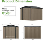 Patiowell 8x8 FT Outdoor Storage Shed, Metal Tool Sheds, Brown