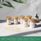 6 Pack Qtip Holder Dispenser - Glass Apothecary Jars with Lids, Cotton Ball Pad Swab Round Holder, Bamboo Bathroom Accessories, Bathroom Organizers Containers Jars Canisters with Lids