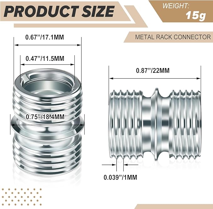 Shimeyao 8 Pcs Coarse Thread Connector for Diameter Wire Shelving Poles, Shelving Connectors Parts Accessories for Shelf Unit, Extending Rack(19.1mm/0.75 Inch)