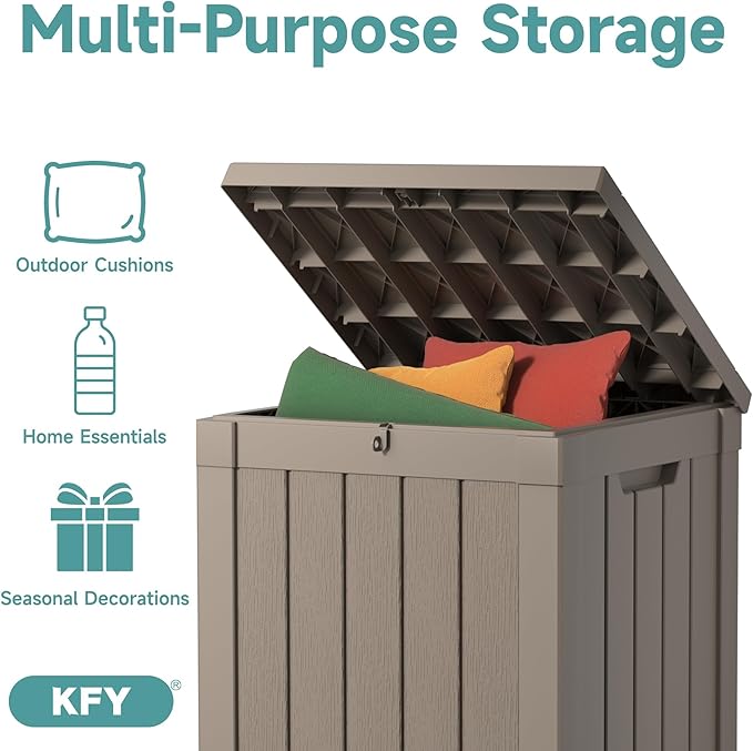 50 Gallon Waterproof Resin Deck Box, UV Resistant Outdoor Storage for Garden, Patio, Porch, Delivery（Grey，50 Gallon）