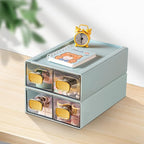 2PACK Stackable Storage Drawers for Desk 6.5"x9"x3" Small Storage Organizer Plastic Desk Organizer with Drawer Desktop Storage Box for Cosmetic, Pencil, Jewelry, Lipsticks (Blue,M-2 Drawer)