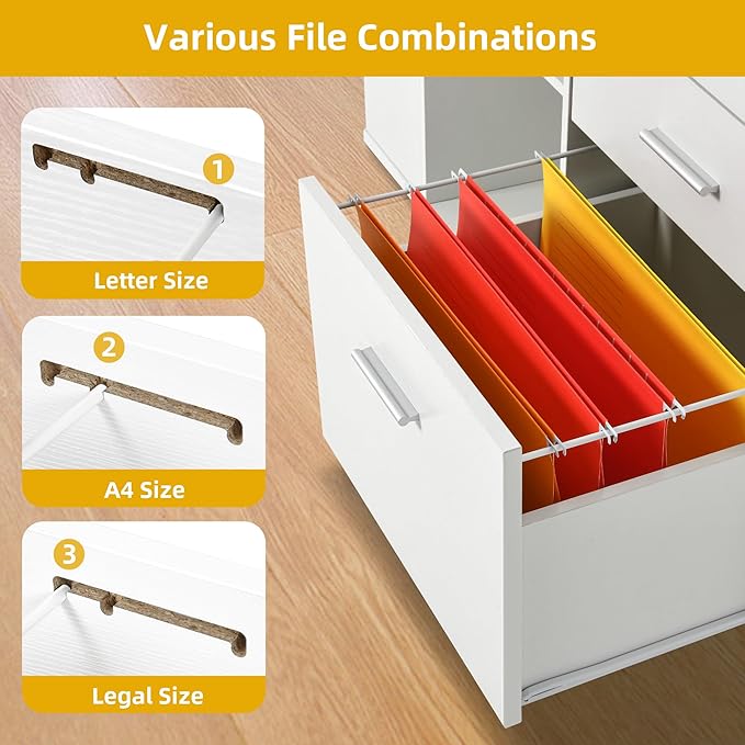 DWVO File Cabinet with Charging Station, 3 Drawer Mobile Office Furniture, Lateral Filing Cabinet with Lock, Printer Stand with Open Storage Shelf for Home Office, White