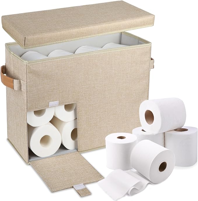 Toilet Paper Storage Basket, Collapsible Rolling Storage Bin Toilet Paper Holder for Bathroom, Tissue Toilet Paper Storage Cabinet with Wheel for Bathroom Organizer Container Dressers or Cabinets