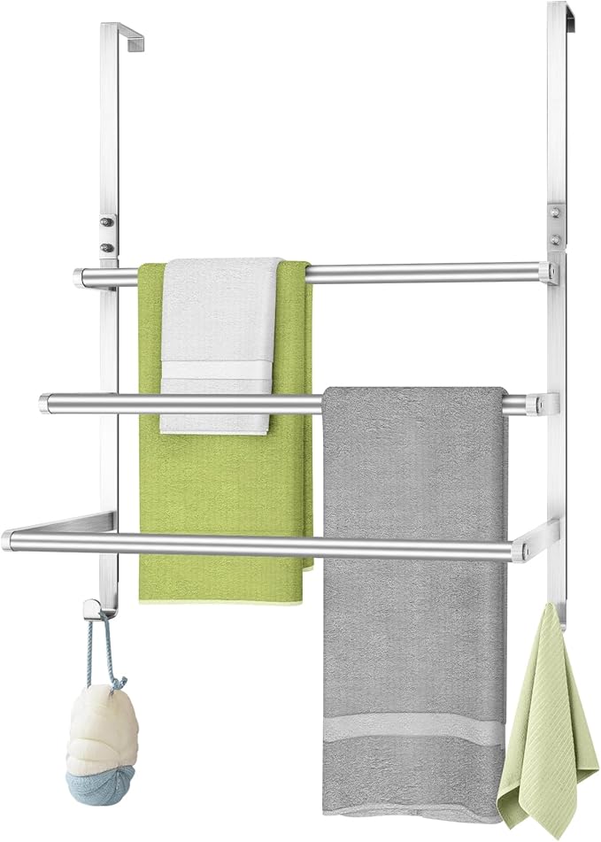 Over The Door Towel Racks for Bathroom, Over The Door Towel Rack, Towel Rack with Hooks for Door Hanging, Towel Bar Over The Door Towel Holder 16Inch, Brushed Nickel