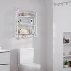 UTEX Bathroom Wall Shelf, Over Toilet Storage Shelf Organizer, 3-Tier Wall Mount Shelf Rack with Hook, White