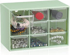 6 Pcs Small Drawer Organizer for Desk, Mini Desktop Drawer Organizer with 9 Clear Drawers, Plastic Desktop Craft Storage Box for Desk Office School Home 7.1" x 3. 8" x 4.6" (Green)