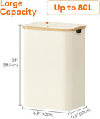 Lifewit 80L Laundry Basket with Lid, Clothes Hampers for Laundry with Bamboo Handles and 1 Removable Bag, Large Foldable Laundry Hamper for Bedroom, Bathroom, Dorm, Laundry Room, White