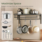 Hanging Pot Rack, Wall-Mounted Pot Rack, Kitchen Cookware Organizer, Metal Pot and pan Organizer Holder, for Cookware, Utensils Organization, Black TPR38BB