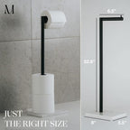MARMOLUX ACC Free Standing Matte Black Toilet Paper Holder Stand White Marble Base and Storage - 4 Jumbo Roll Bathroom Hardware Toilet Tissue Organizer - Stainless Steel Bathroom Decor Accessory