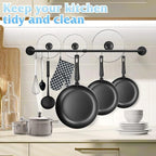 24 inch Pot Rack Wall Mounted Pot Hangers for Kitchen, Detachable Storage Organizer, Industrial Pipe Lids Utensils Hanging Rail Iron Holder with 6 S Hooks, Black