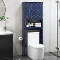 Over The Toilet Storage Cabinet with Gold Trim, Modern Bathroom Organizer Over Toilet with Adjustable Shelves and Toilet Paper Holder for Bathroom (Blue)