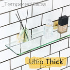 KOKOSIRI Floating Wall Shelf 16-Inch Bathroom Tempered Glass Shelves Shower Rack Kitchen Storage Home Decor, 2 Pack Gold Stainless Steel B1107BG-L16-P2