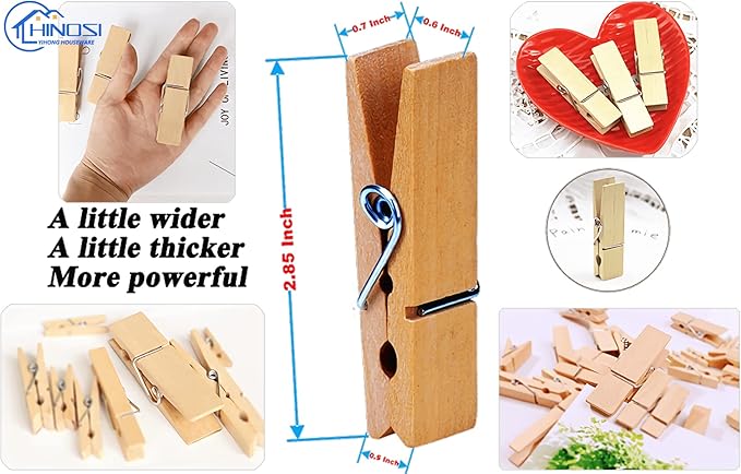 30pcs Large Wooden Clothespins, Sturdy and Heavy Duty Clothes Pins for Hanging, Outdoor, Crafts