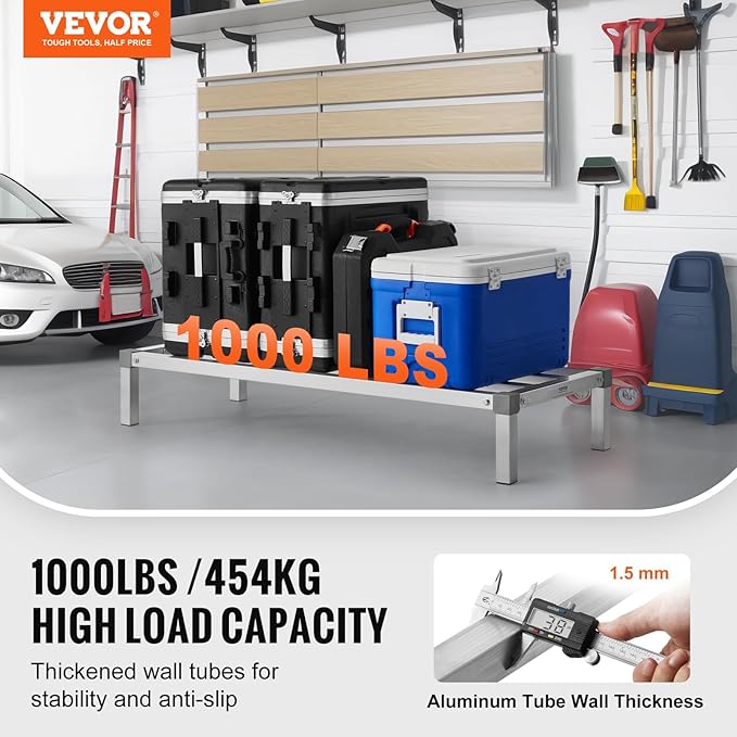 VEVOR Aluminum Dunnage Rack, 48” x 20” Commercial Food Floor Rack, 8” Off the Floor, 1000 lbs Capacity All-Welded Aluminum Storage, for Storage in Restaurants, Kitchens, Garages and Vehicles